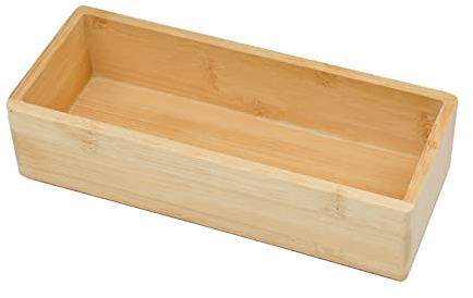 Alsino Holzkiste aus Bambus Vintage Industrial Deko Körbchen Holzdeko 22x9x5 - mit großem Fach Organizer Schreibtisch CD Aufbewahrung (HB-004 D)