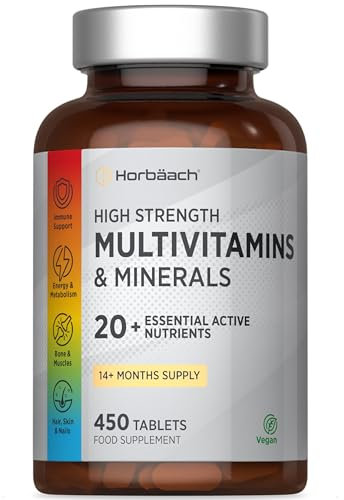 Multivitamines et Minéraux pour Homme y Femme | 450 Comprimés | avec 20 Ingrédients Essentiels | Multivitamin Complex Tablets | Horbaach