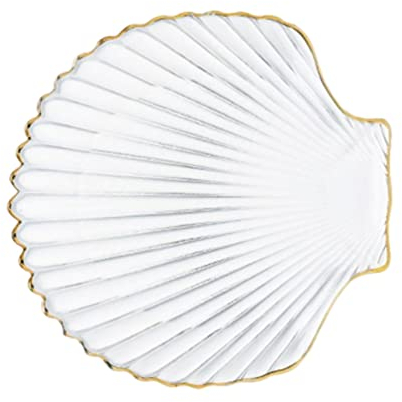 Cabilock Plateau de Bijoux en Forme de Coquillage: Verre Nautique Bijoux Organisateur Blanc Bibelette Porte-Décorative Assiette D' Affichage de Gâteau, 14x14x2.1cm