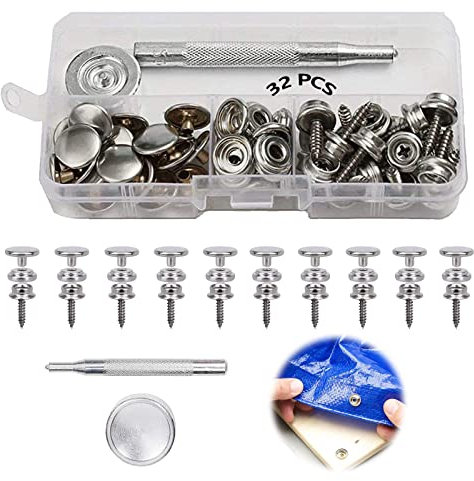 Druckknopf Zum Edelstahl 32-Teiliges Set Druckknopf Verschluss Set Snaps Verschluss Schraub-Set Druckknopf Druckknopf Schraube Für Möbel Segeltuch Vorhang Planen Leinwand Und Schiffe Autozelte