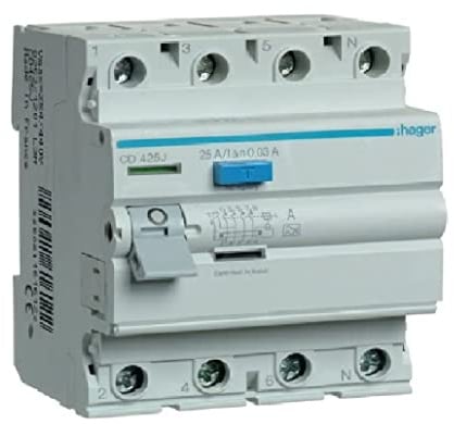 Fehlerstromschutzschalter 4P 25A 0,03A Typ A CDA425J hager Polo 3250611619857