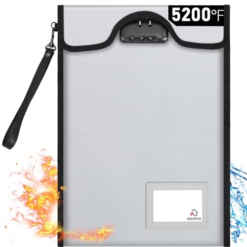 BALAPERI Fireproof Document Bag with Lock (4200℉), 15”x 11”Fireproof Money Bag, Waterproof Zipper Pouch for A4 A5 Legal Letter Size Document, Tablet, Valuables, Jewelry, Cash and Passport