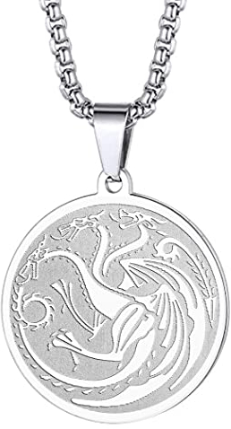 chengxun House Targaryen Symbol Halskette Herren Damen 3 Köpfe Drachen Anhänger Balerion, Meraxes und Vhagar Anhänger, Aegons Drachen Hals Kette Talisman Amulette Schmuck Geschenke, Edelstahl, Kein