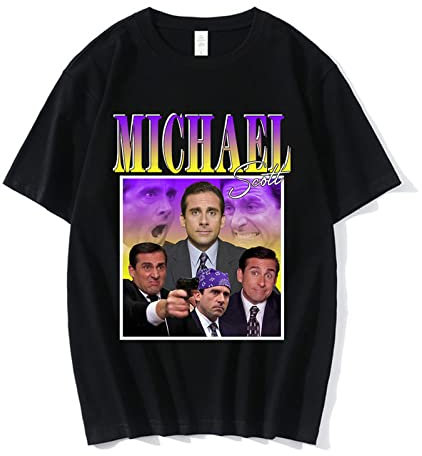 OUHZNUX Camisetas Michael Scott Unisex Tribute The Office Hombres Camisetas Serie De Televisión Dwight Schrute Steve Carell Camisetas Moda Casual Manga Corta Algodón Oversized Xxs-3Xl