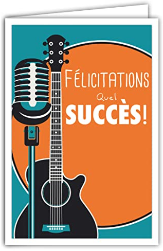 Afie 69-4345 Glückwunschkarte mit Umschlag – Mini-Poster im Format 17 x 11,5 cm – Reussite Prüfung Wettbewerb Bravo Musik Gitarre Retro Vintage