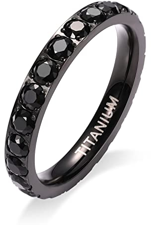 AROWRO 3 mm Damen Titan Ewigkeitsring Zirkonia Verlobungsring Jahrestagsring Ehering Größe 5 bis 9 (Schwarz, 10)
