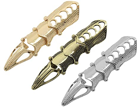 3 Stück Knöchelgelenk-Ringe für volle Finger, Rüstung, Aktivitätsring, Punk-Rock-Ring, Halloween-Schmuck, Cosplay-Kostüm für Herren und Damen, Legierung, Bronze, Silber