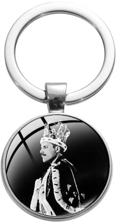 Porte-clés Queen Freddie Mercury avec impression d'art vintage Cabochon en verre Accessoires de sac Bijou pour homme et femme, blanc, L