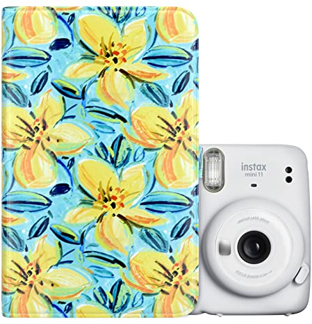 MUZIRI KINOKOO Photo Album with 96 Pockets for Instax Mini EVO/Mini Liplay/Mini 12/41 Camera Film - PU Leather Album for 3-inch Photos of Mini 11/99/90/40/25/9/8/7+ - Yellow Flowers