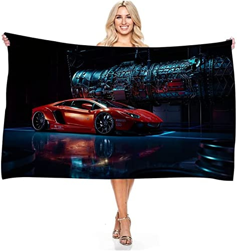 Strandtuch groß 70x150 cm 3D Roter Sportwagen, Microfaser Handtücher, Strandlaken Handtuch, Schnell Trocknen Strandhandtuch Herren Frauen Badetücher, Badetuch, Strandtücher