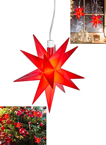 Stephans Möbelbörse LED 3D Leuchtstern zum hängen - Ø12cm - Weihnachtsstern beleuchtet Fenster Deko Advent Stern - mit Batterie und Timer Rot