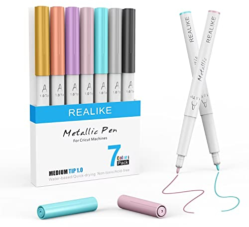 REALIKE Metallic Stifte für Cricut Maker 3/Maker/Explore 3/Air 2/Air Metallic Marker 7 Stifte Medium Point 1.0 für Zeichnung Coloring Schreiben Beschriftung