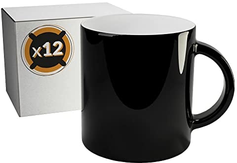 PixColor – 12 tazas mágicas de sublimación de cerámica | Color negro brillo | Cambian de color con el calor | Caja individual | 350ml de capacidad (11oz) | Categoría AAA | Compatible con Cricut
