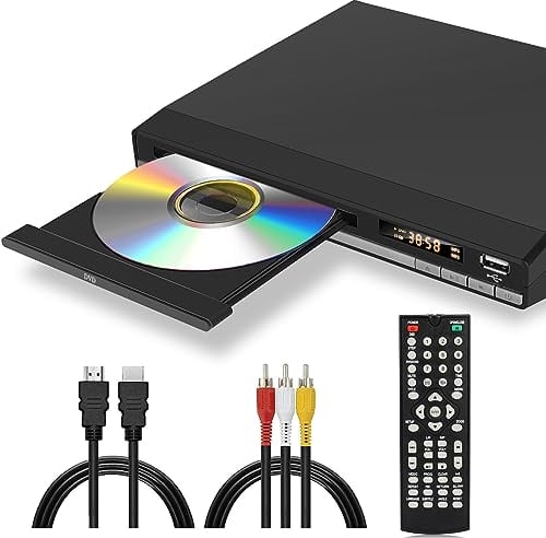 Lettore DVD HD con porta HDMI, region free per Smart TV, Cavo di uscita HDMI/RCA incluso, Memoria di pausa, PAL/NTSC integrato, Lettori CD per la casa (non Blu-ray)