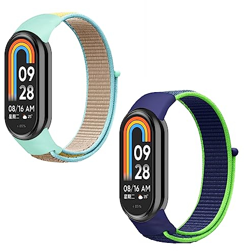 HchenH 2 Pack Armband Kompatibel mit Xiaomi Mi Band 8 Uhrenarmband Damen Herren, Nylon Verstellbar Sport Ersatzband für Xiaomi Mi Band 8 -Limette + Sonne