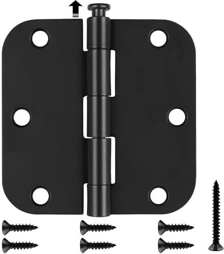 Estmoon 50 Pack 3.5 x 3.5 Inch Rounded Door Hinges Matte Black, 5/8 Radius Interior Hinges Heavy Duty Bifold Residential Hinges for Bathroom/Bedroom/Exterior/Internal Door, 6 Holes