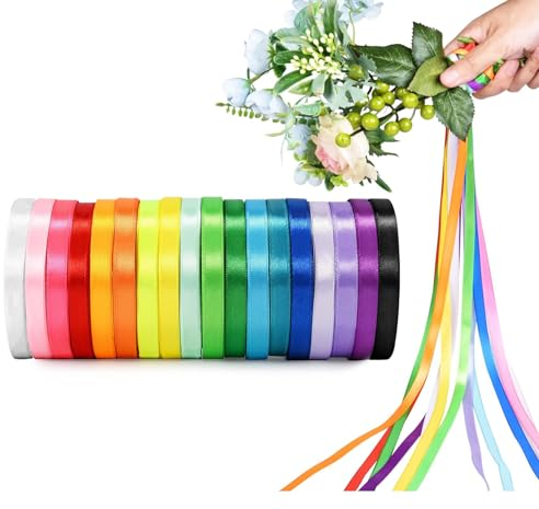 Satinband 18 Farben 22m X 10mm, Schleifenband Geschenkband Bänder zum Basteln für Heimwerkerkunst handwerk, Geschenk Verpackung, Schleifen, Hochzeitsdekoration