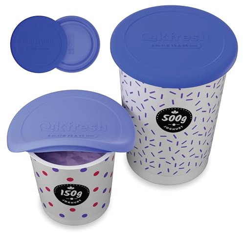 Qikfresh - Mehrweg Silikon Deckel für Joghurtbecher | Wiederverwendbare Joghurtdeckel für fast alle 150g-500g Becher | Auslaufsichere, luftdichte Frischhaltedeckel | Silikondeckel, 2 Stück