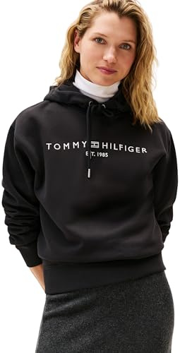 Tommy Hilfiger Damen Hoodie mit Logo, Schwarz (Black), L