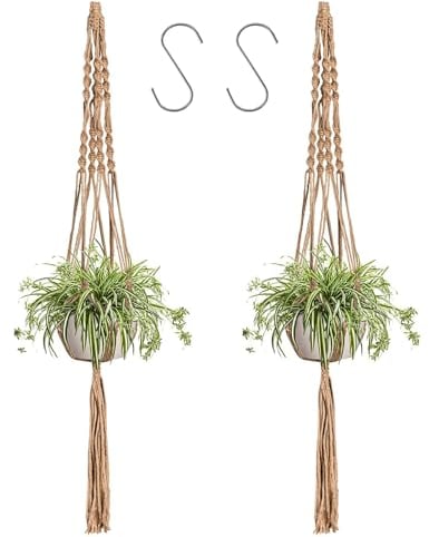 LINXIU Macramé, colgante de flores, colgante bohemio, cesta colgante para plantas, cesta colgante para interior y exterior, techo, balcones, decoración de pared, 2 unidades