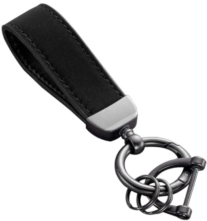 JNNJ Wildleder Autoschlüsselanhänger, Universal Tasche Anhänger D Ring Autoschlüsselhalter, Autoschlüsselanhänger Hat Einen D-Ring Und Zwei Schlüsselanhänger(Schwarz)