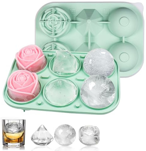 Cooltto Eiswürfelform Silikon Eiswürfelbehälter mit Deckel Ice Cube Tray Eiswürfel Form Groß Diamant Runde Rosen Eiswürfelformen für Whiskey Cocktails Gin Bier Saft Hausgemacht Getränke -Grün