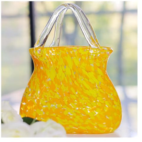 Vase Glas Handtasche, Mit Blasen Vase In Taschenform Kreative GeldböRse, Dekorative, Moderne Blasen, Kristallglas, Blumenvasen,Yellow