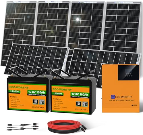 ECO-WORTHY 1170W 24V Solaranlage Komplettset mit LiFePO4,Solarpanel System Netzunabhängige für Wohnmobil: 6 * 195W Solarpanel + 2 * 100Ah LiFePO4 Bluetooth+24V 3000W Hybrid Inverter