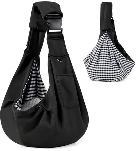 Valleycomfy Tragetuch Hund Haustier Hundetragebeute, Haustier Hundetasche mit verstellbarem, Hund Katze Hundetasche für Spaziergang Aktivitäten im Freien und Ausflüge, Tragekraft bis 7kg(Schwarz)