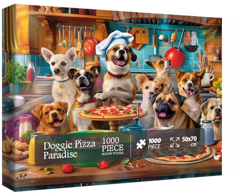 Dog Puppy Pizza Puzzles for Adults 1000 Pieces, Food Kitchen Jigsaw Puzzle, Animals Funny Puzzles