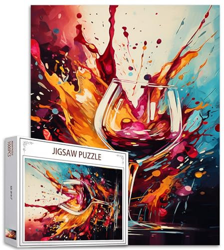 Abstract Wine Cup Jigsaw Puzzles 1000 Pieces for Adults, Families (Alcohol Beverage,Red Wine) Pieces Fit Together Perfectly 19.7''x27.6''inch Graffitic Frameable Magic Puzzle Art Gift(Colorful)