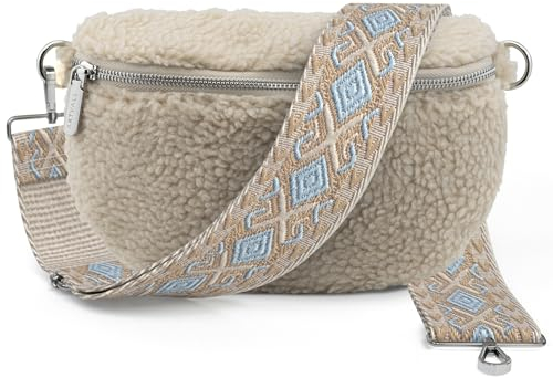 ARTVALL - Umhängetasche Teddystoff Tasche Handtasche Plüschtasche Bauchtasche Teddyfell Plüsch mit Schultergurt Design Taschenband abnehmbar verstellbares Riemen Crossbody Bag Damen mit Reißverschluss