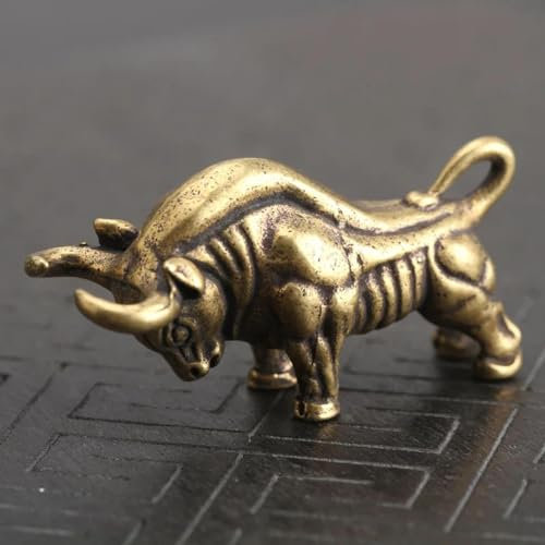 DUOLAIYUNSO Bronzefigur, 5,4 x 2,2 x 2,7 cm, Messing, Stier, Tierstatue, handgefertigt, Heimdekoration, Ornamente, Handwerk, Kupfer-Miniaturen, Schreibtisch-Dekoration