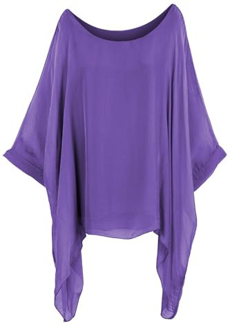 Cara Mia Seidentunika Damen Made in Italy lang Fledermaus-Ärmel viele Farben 38-44 violett