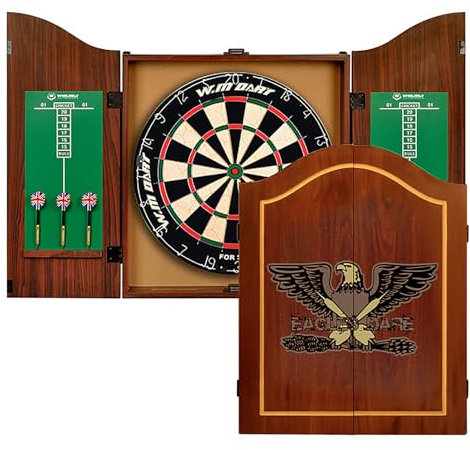 Bristle Dartscheibe Set mit drehbarem Zahlenring - klassisches Schrankdesign, einfache Montage, Sisalplatte, braunes Adlermuster - 45.7 cm