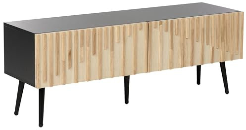 Meuble TV Moderne Rangement Pieds en Fer Cadre MDF Porte en Bois Clair Dalcross