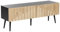 Meuble TV Moderne Rangement Pieds en Fer Cadre MDF Porte en Bois Clair Dalcross