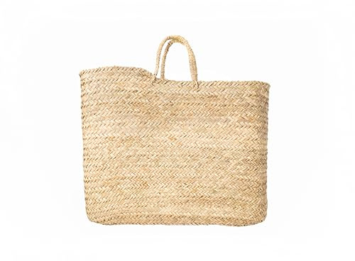 ZocoChic Cesta, Capazo de Palma, Ratán, Mimbre, Trenzado con Asas, Bolso de Fibra Natural, Marrón Claro, Aprox. 55x40x20 cm