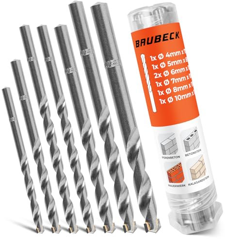 Coffret forets maçonnerie BAUBECK Ø4-10 mm - Visseuse sans fil, acier de qualité, forets CYL-3, foret béton/pierre, jeu complet
