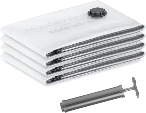 SilverRack Jumbo XL Vakuumbeutel für Bettdecken [4 Stück] in (80x100 cm) - INKL. HANDPUMPE u. ETIKETTEN - extra große Vakuumbeutel für Bettdecken Staubsauger - Kleideraufbewahrung groß