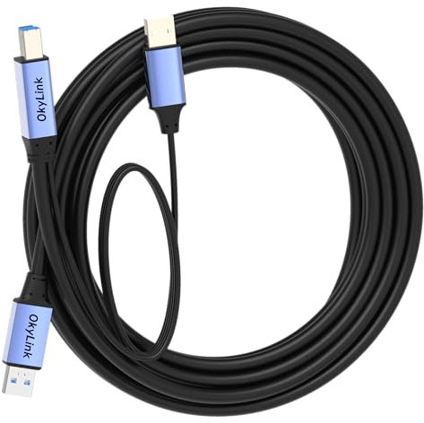 OkyLink Active USB 3.0 Printer Cable, A to B, Male to Male 5Gbps, 15ft | 5M, 3.2 Gen 1, Comes with power cable, for long - distance Printer, Scanner