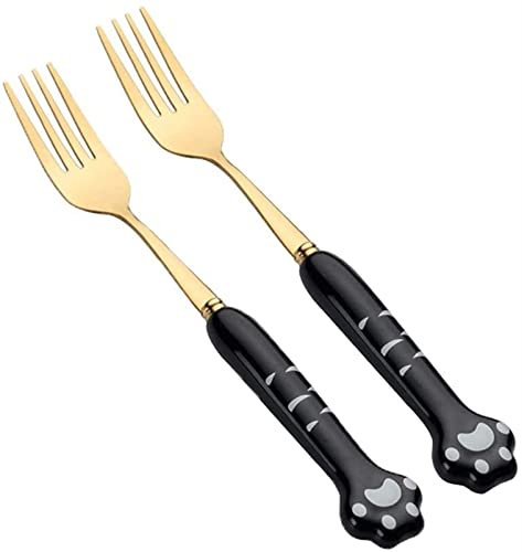 GTOULHH Petites Cuillères, Fourche fruitière créative de Chat créatif de 2 pièces, fourches de dîner en Acier Inoxydable, for la Maison Café Dessert Fourches Fourches Salades Bars(A)
