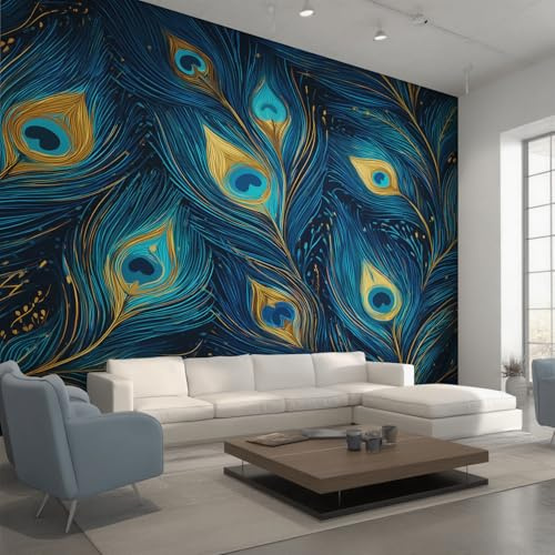 Peacock Feathers Wallpaper for Living Room, Animal Peacock Wall Mural for Bedroom 366x254 cm, Non-Woven Photo Wallpaper, Home Decor D&O34