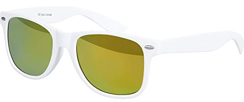 Balinco Lunettes de soleil UV400 CAT 3 CE Rubber - avec charnière à ressort pour femmes & hommes (blanc - jaune)