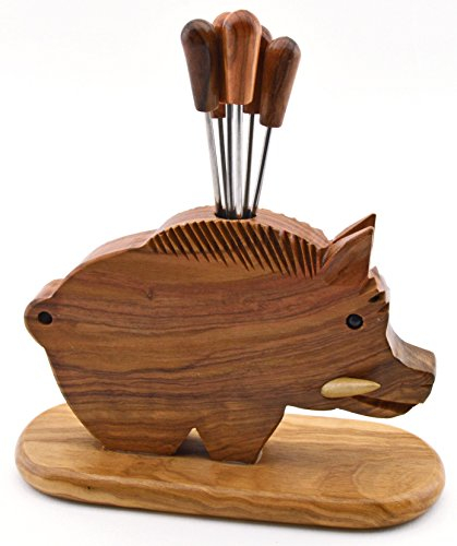 ART ESCUDELLERS PINCHERO Jabali con 6 Pinchos en Madera de Olivo Hecho a Mano. 14 cm x 5,5 cm x 9,5 cm