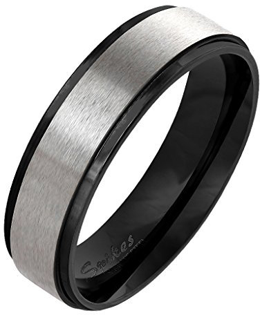 Mianova Band-Ring Edelstahl gebürstet Herrenring Damenring Partnerring Verlobungsring Damen Herren Silber Schwarz Größe 55 (17.5)