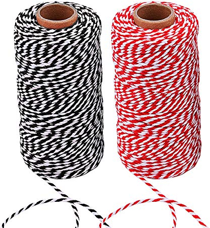 FOGAWA 2pz Spago Natalizio da Giardino per Regalo Filo Bianco e Rosso di Cotone per Cucina Corda di Iuta per Confezioni Regalo Cottura e Decorazioni Natalizie (Diametro 2 mm)