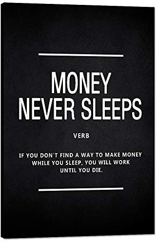 Yatsen Bridge Inspirierende Wandkunst Money Never Sleeps, inspirierende Malerei auf Leinwand, motivierender Wolf of Wall Street Entrepreneur-Zitat, Poster, Kunstwerk, Bürodekoration (61 x 91 cm)