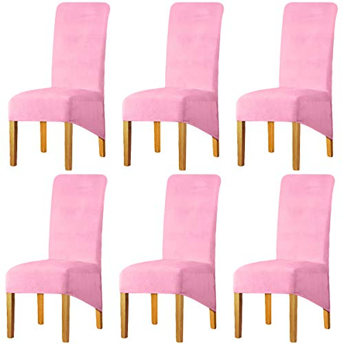 LANSHENG Stretchy XL Stuhlbezüge für Esszimmerstühle, Stretch Spandex mit Gummiband Stuhlbezug,Velvet Large Dining Chair Schonbezüge für Restaurant Hotel Party Bankett (Rosa,6er Set (Groß))