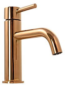 Rea ROBINET DE LAVABO LUNGO ROSE GOLD LOW Mitigeur Salle de Bain en Laiton Monocommande Chaude et Froide Réglable Robinet de Lavage à la Main (Rose Gold)